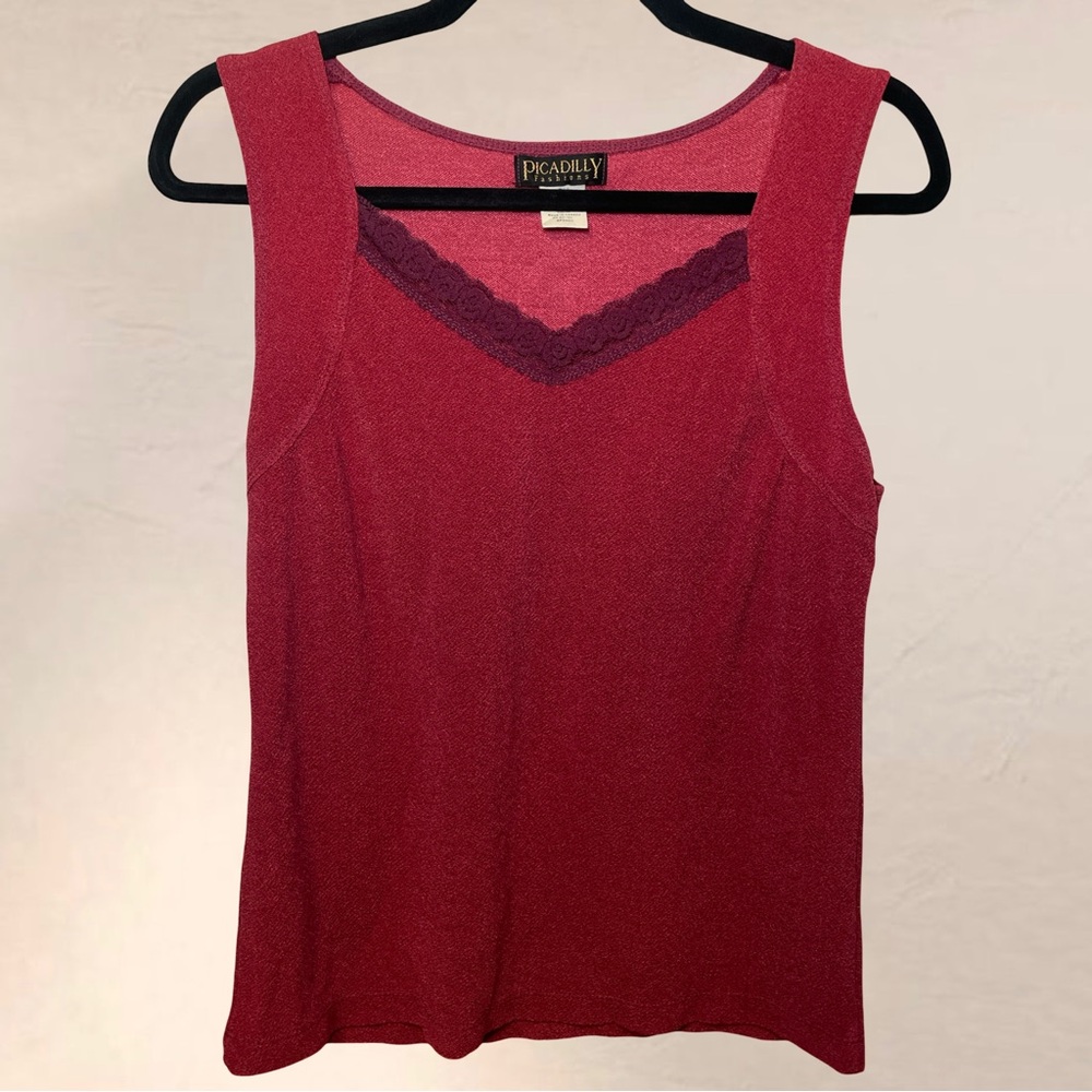 Picadilly Fashion Red Tank Top with Lace Trim